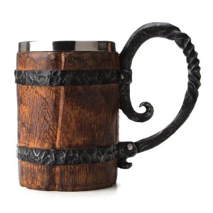 Viking Drinking Mug Stainless Steel Wood Color
